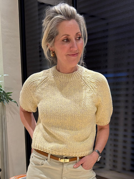 Yaya Grofgebreide Trui Korte Mouw Geel - Peet kleding