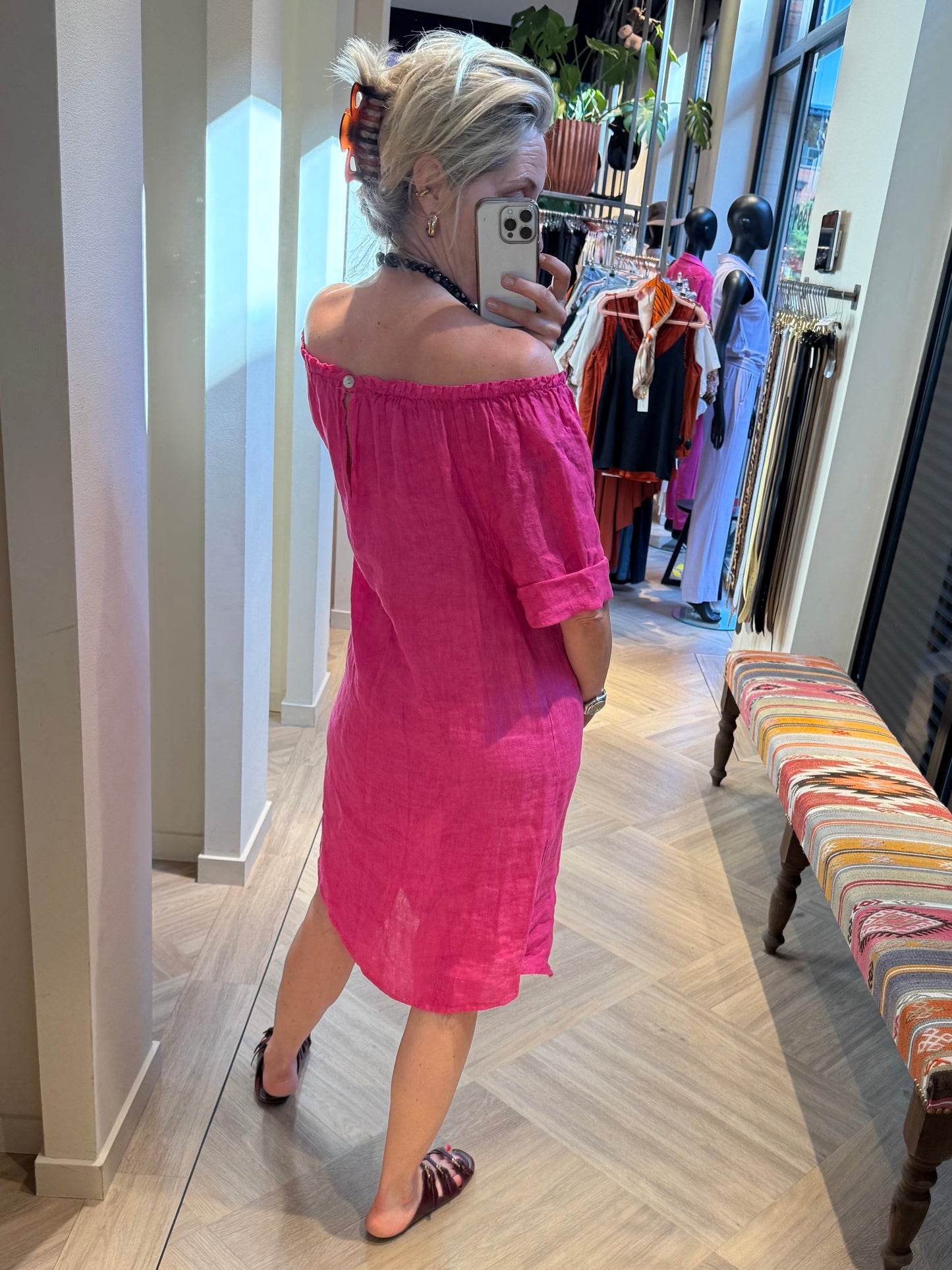 Jurk Maartje Linnen Fuchsia - Peet kleding