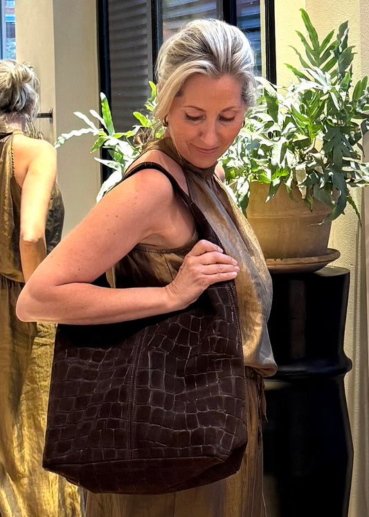 Tas Loreen Croco Bruin - Peet kleding