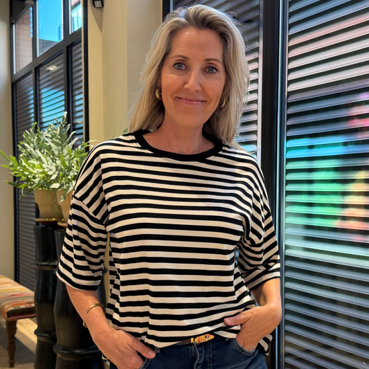 Azzurro T-shirt Streep Gina Zwart - Peet kleding