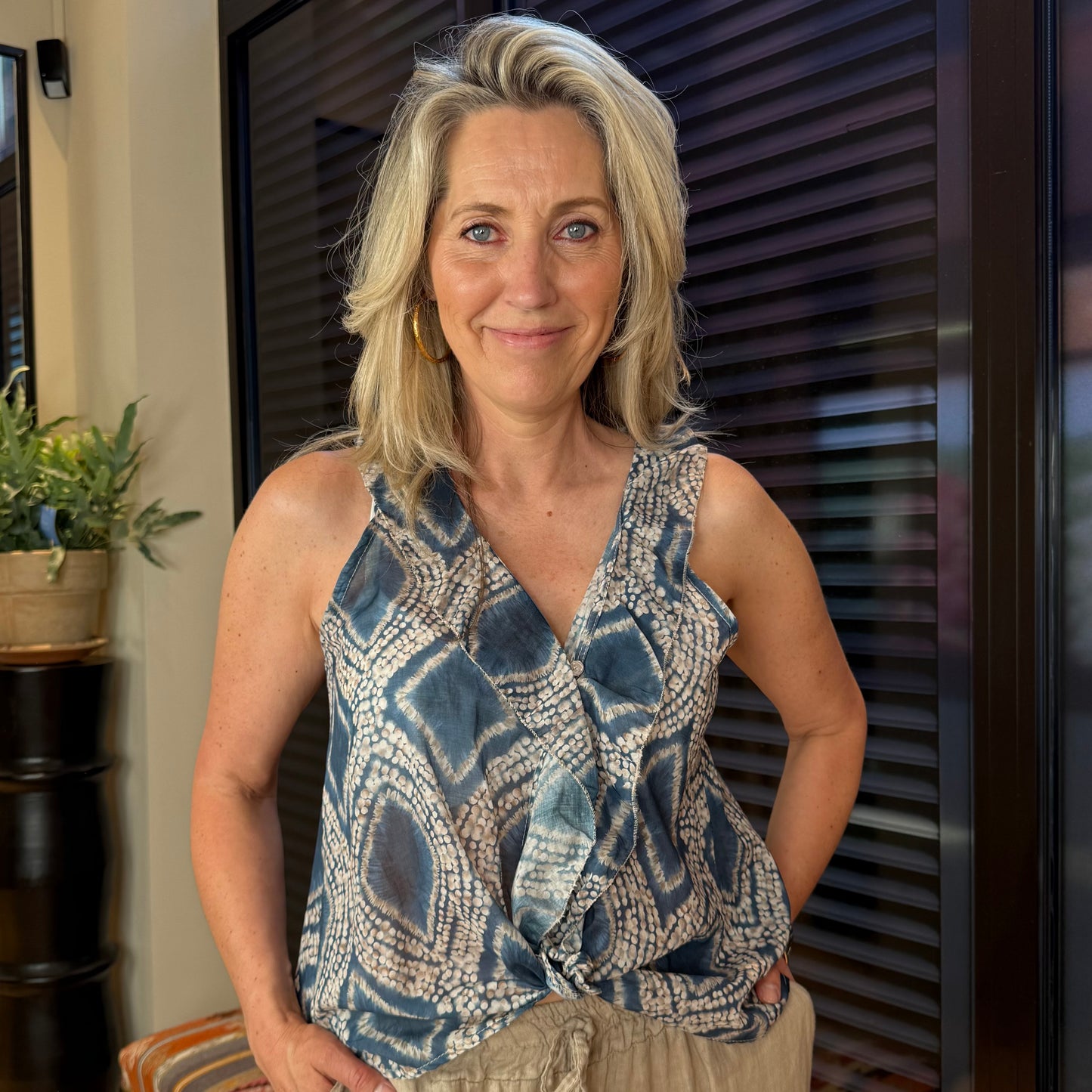 Top Vara Print Jeansblauw - Peet kleding