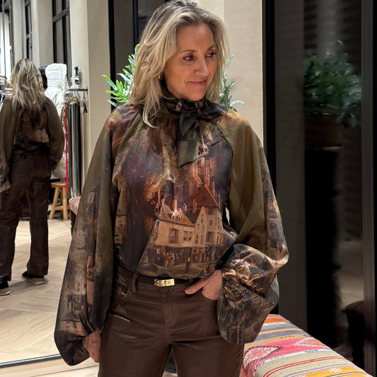 Blouse Art Print Groen - Peet kleding