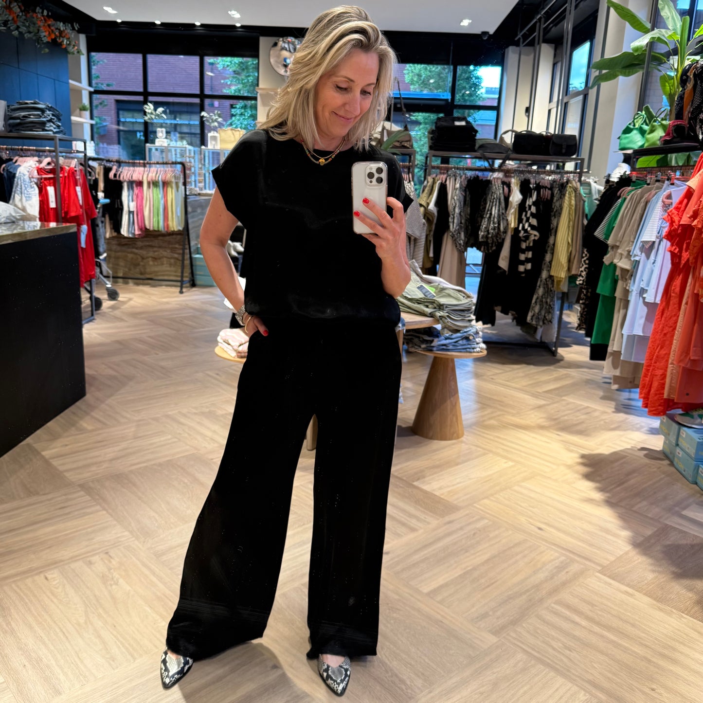 Satin Shirt Marinde Zwart - Peet kleding