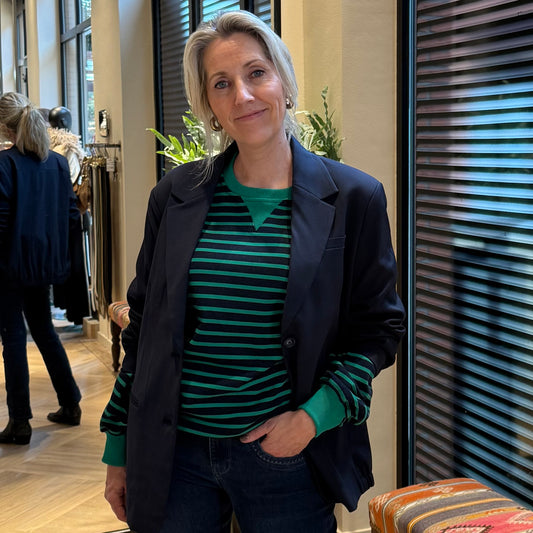 Azzurro Pip Sweater Streep Navy Groen - Peet kleding