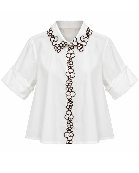 Blouse Flower Collar Wit - Peet kleding