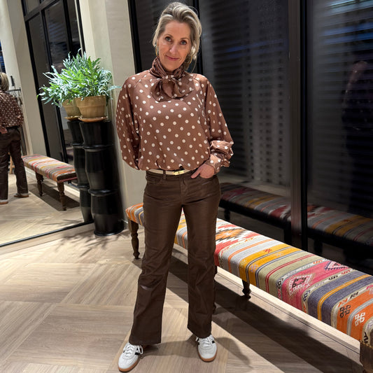 Blouse Dot Print Caramel Wit - Peet kleding