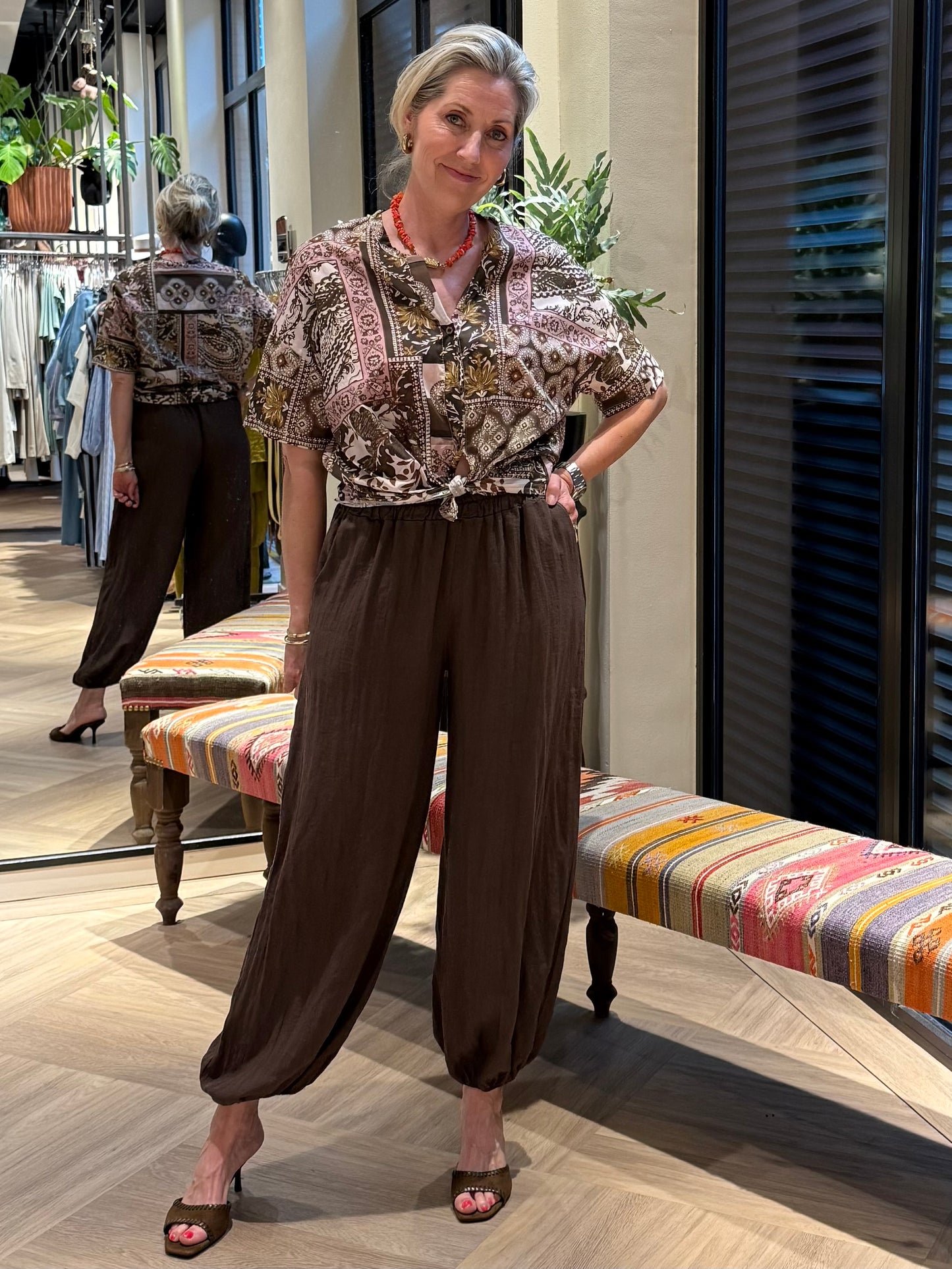 Blouse Suus Print Bruin - Peet kleding