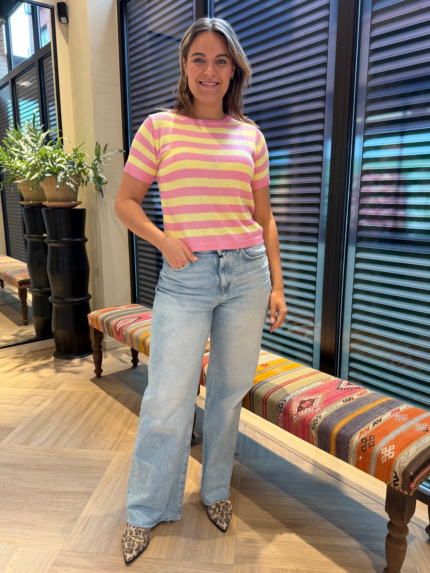 Azzurro Top Meggie Geel Roze - Peet kleding