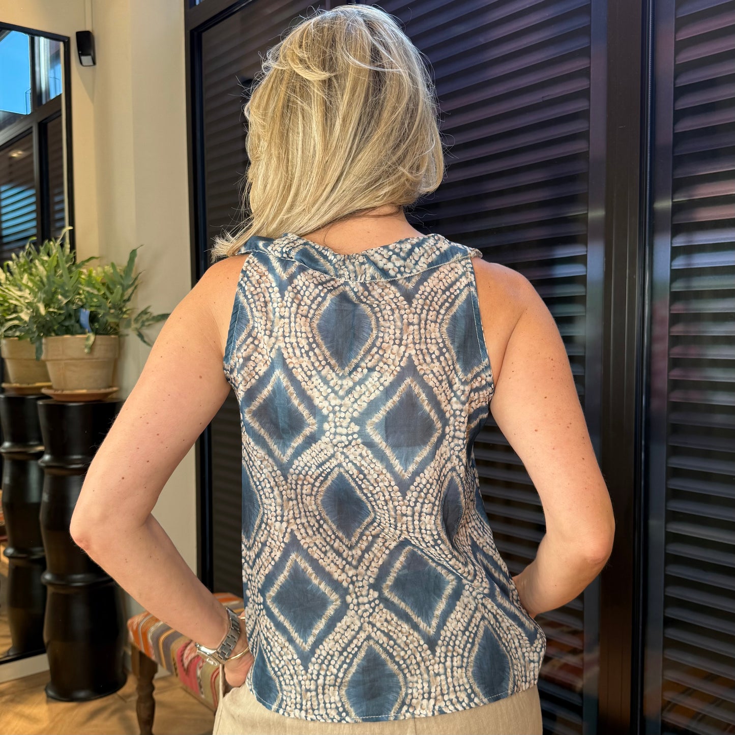 Top Vara Print Jeansblauw - Peet kleding