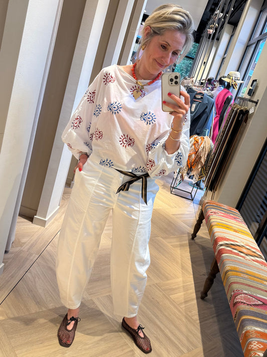 Blouse Merel Print Wit - Peet kleding