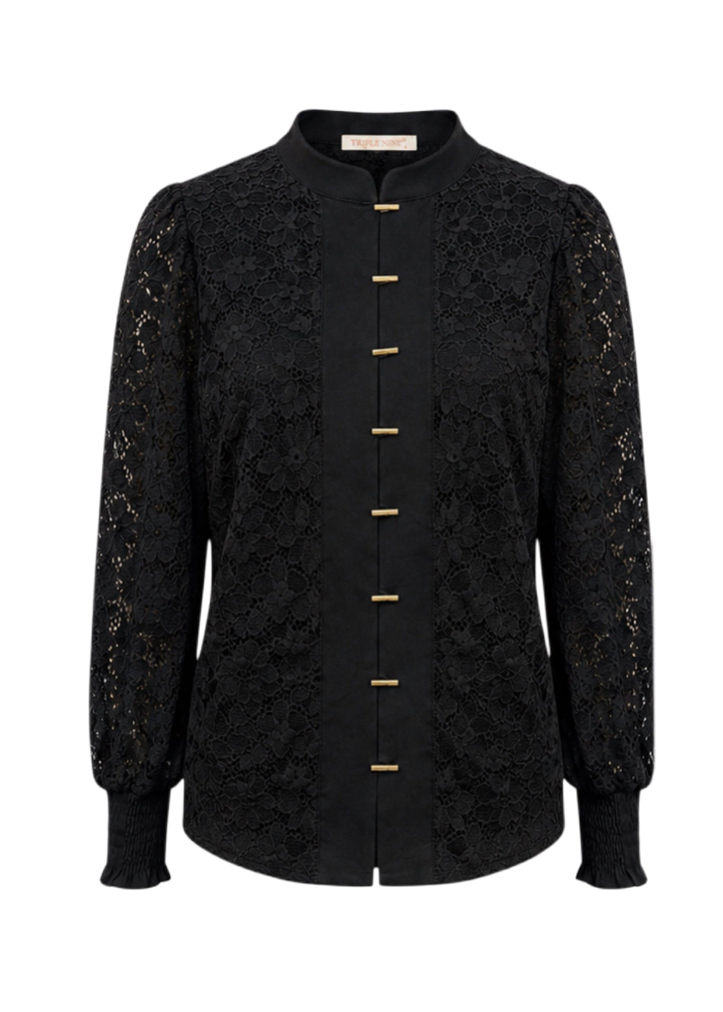Triple Nine - Lace Blouse Mandarin Zwart - 5946 - Peet kleding