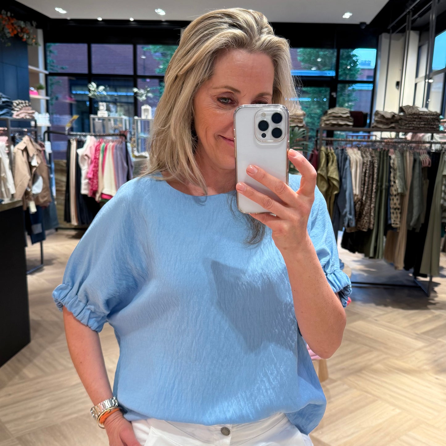 Azzurro Blouse Zia Lichtblauw - Peet kleding
