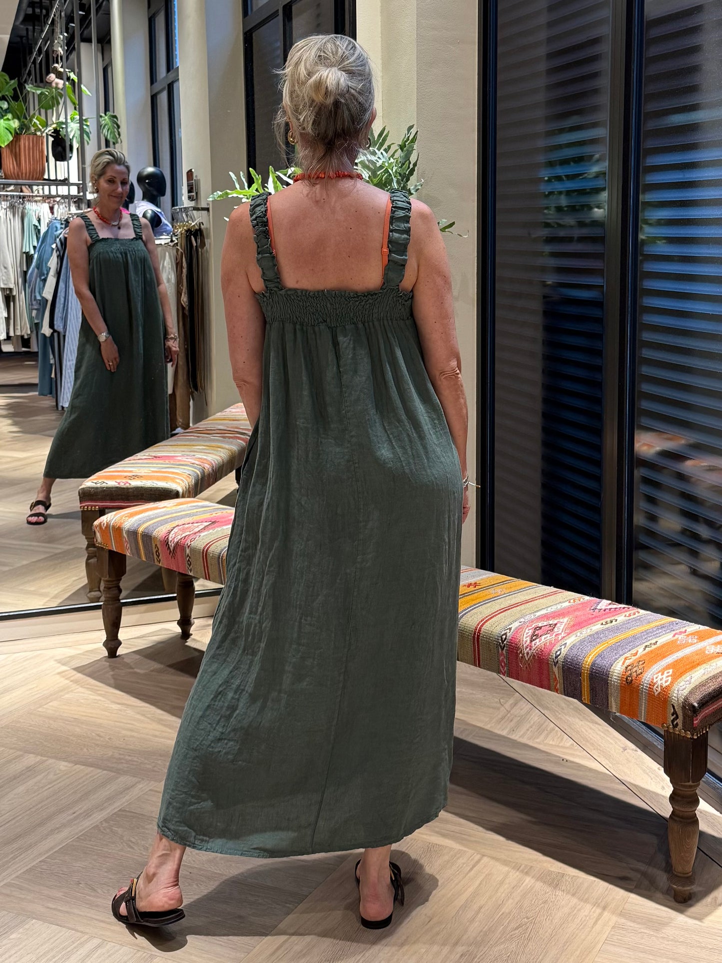 Jurk Fleur Linnen Army - Peet kleding