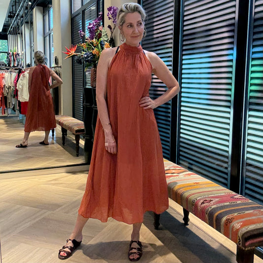 Jurk Halter Silky Roest - Peet kleding
