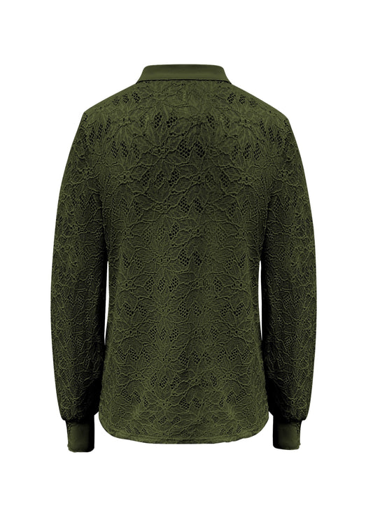 Triple Nine - Lace Blouse Mandarin Olijfgroen - 5946 - Peet kleding