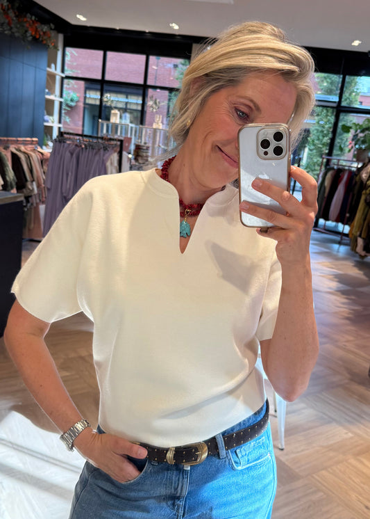 Yaya Trui V-hals Offwhite - Peet kleding