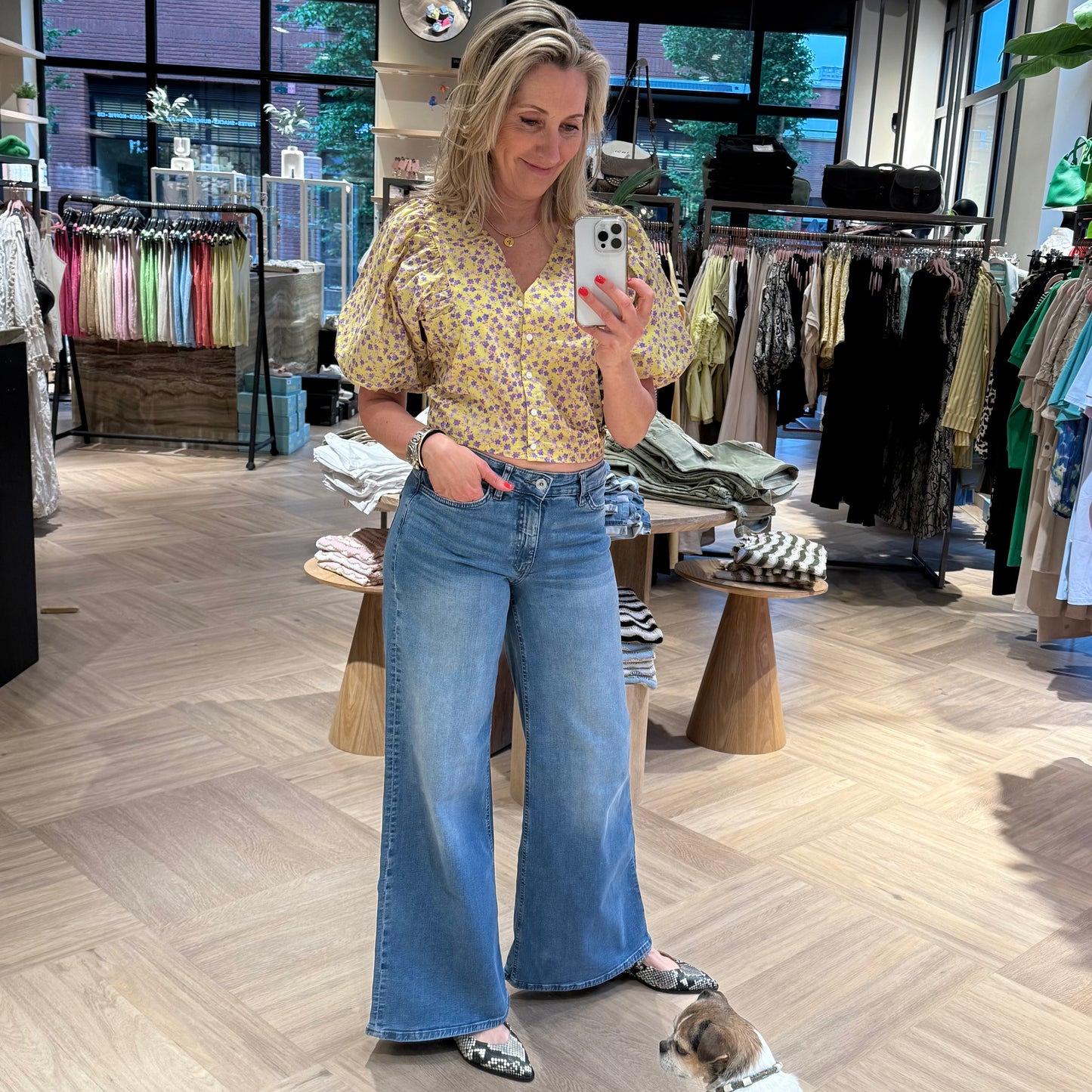 Azzurro Blouse Maartje Bloem Geel - Peet kleding