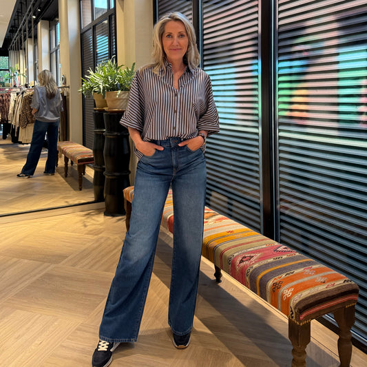 With Black Blouse Streep Bruin - Peet kleding