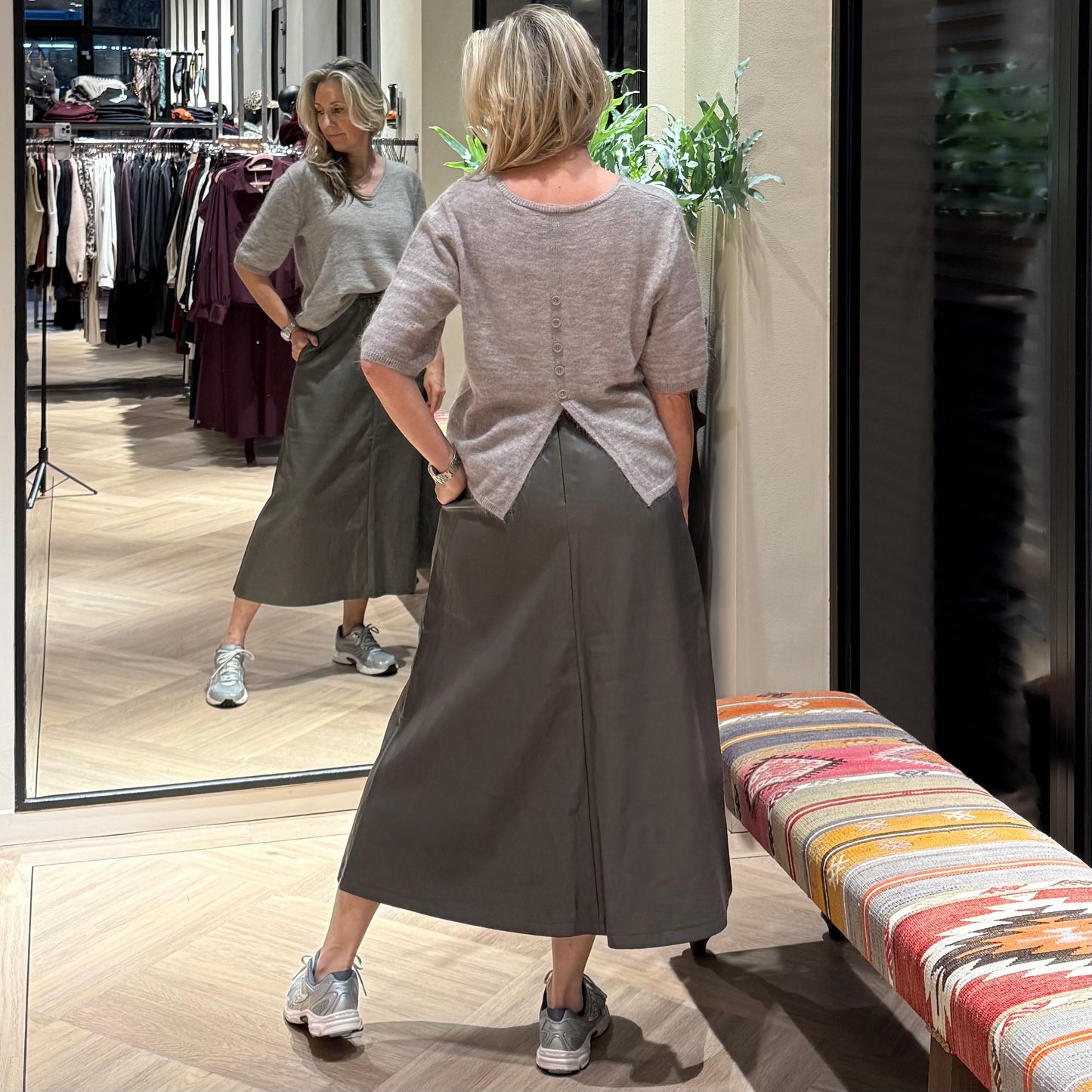 Yaya Rok Faux Leather Taupe - Peet kleding