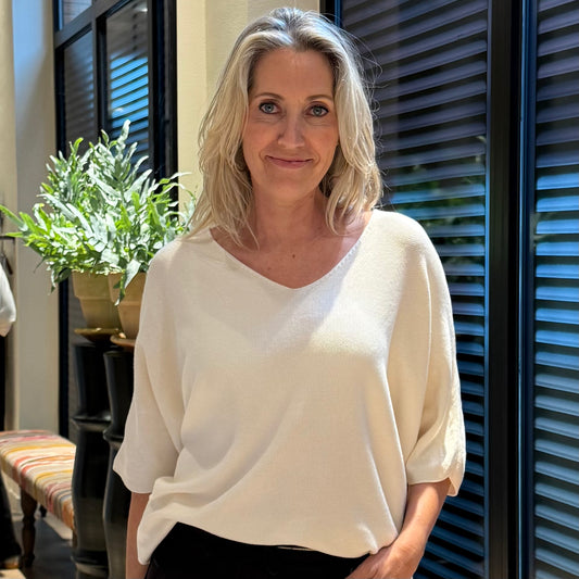 Top Gaia V-hals Offwhite - Peet kleding