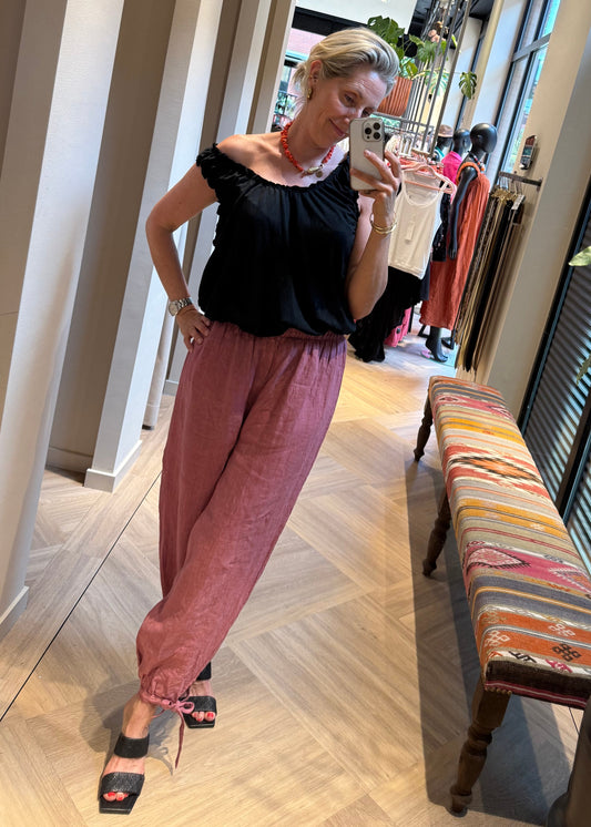 Broek Lea Linnen Balloon Framboos - Peet kleding