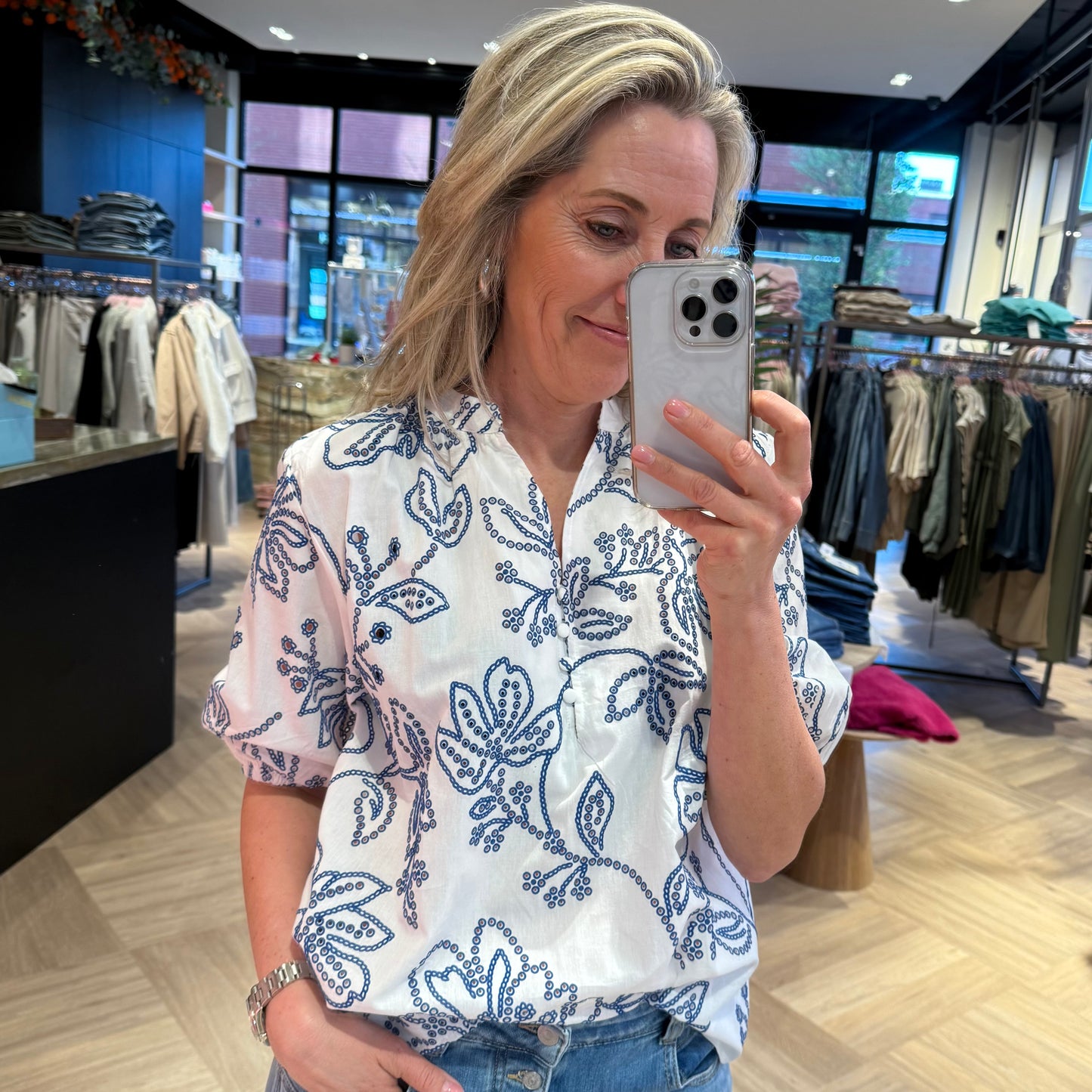 Azzurro Blouse Carmel Embroid Blauw - Peet kleding