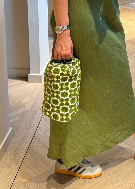 Toilet Tas Zelia Velour Print Groen - Peet kleding