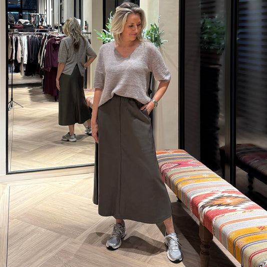 Yaya Trui V-Hals Knoop Taupe - Peet kleding