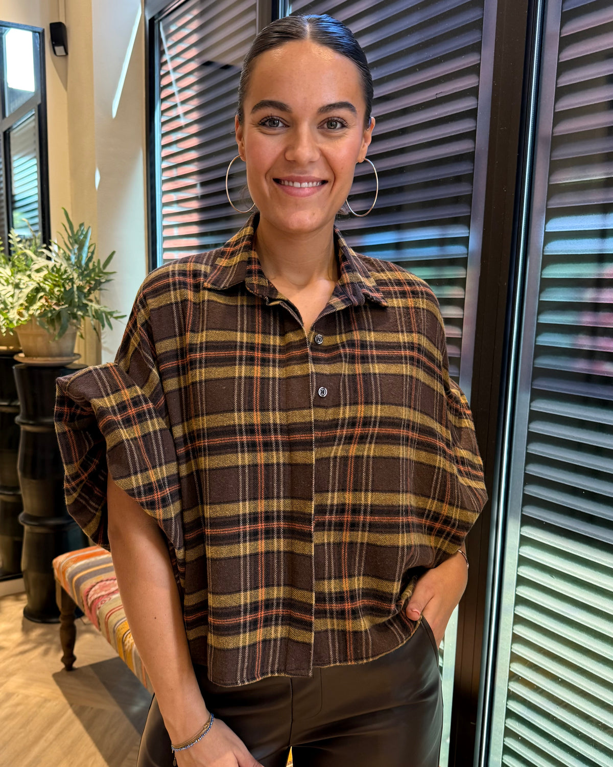 Blouse Roos Geel Bruin Ruit
