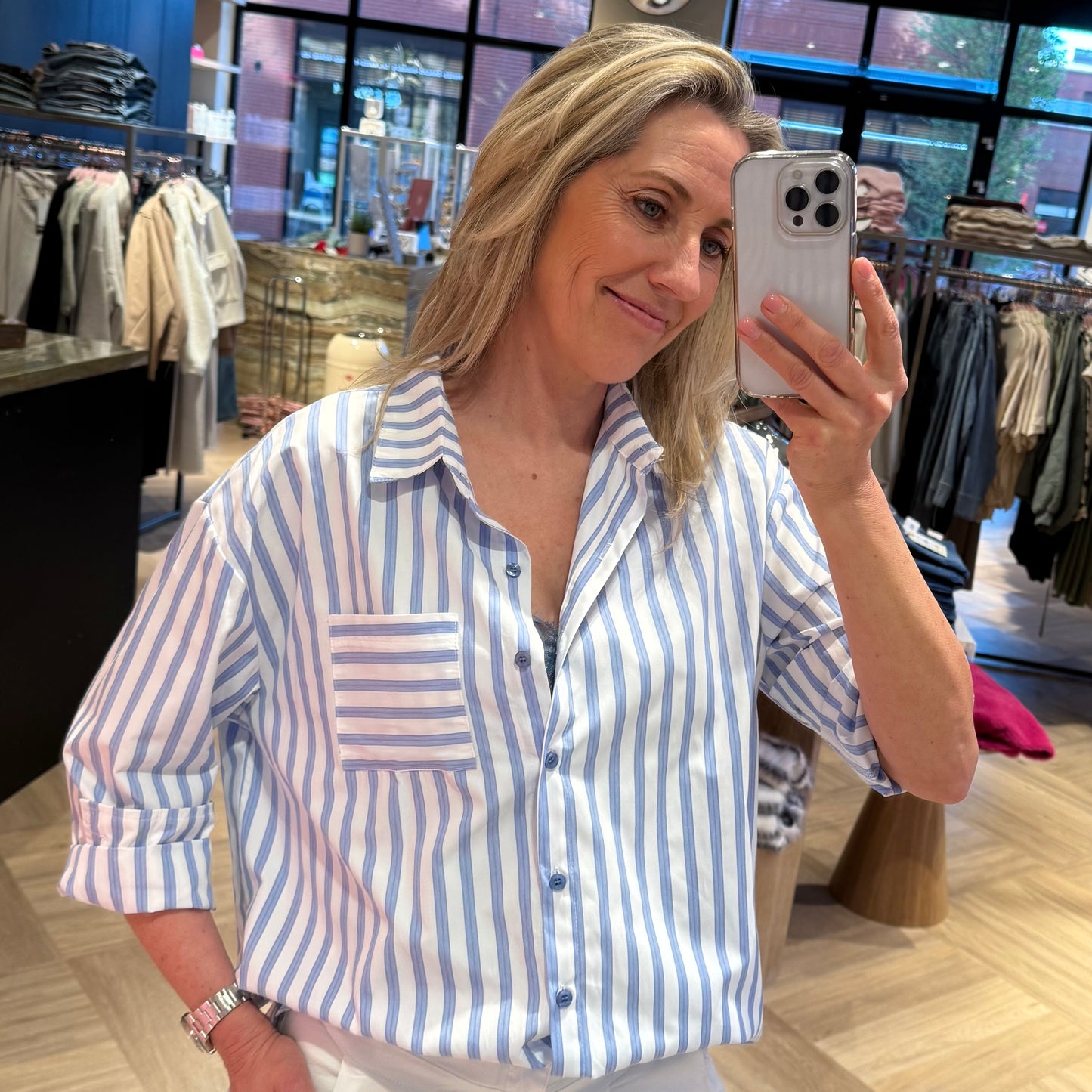 Azzurro Blouse Ivanda Streep Blauw - Peet kleding
