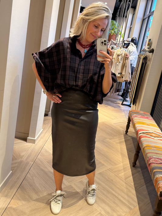 Faux Leather Koker Rok Donkerbruin - Peet kleding