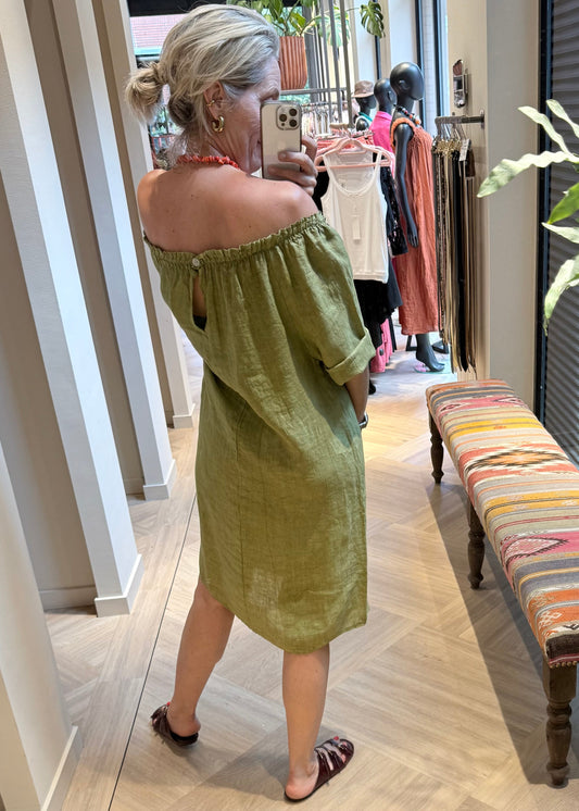 Jurk Maartje Linnen Groen - Peet kleding