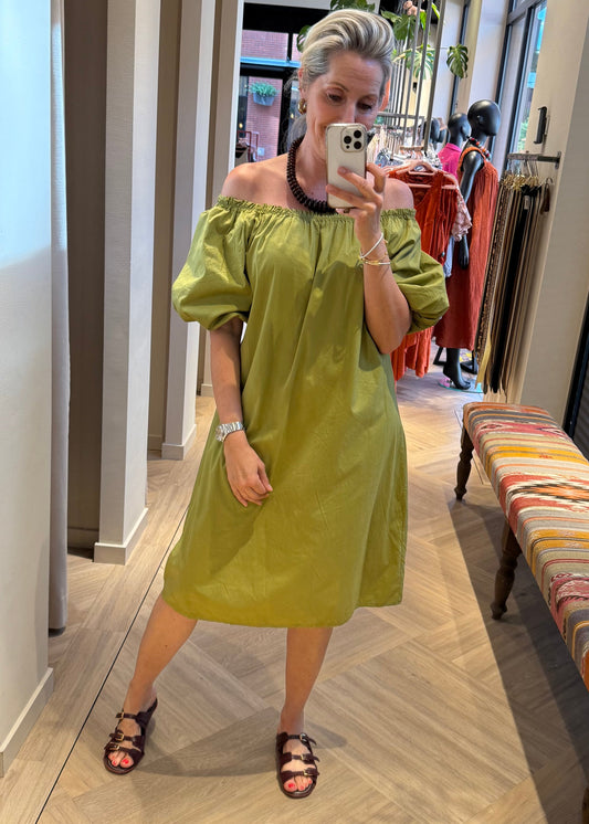 Jurk Claire Offshoulder Groen - Peet kleding