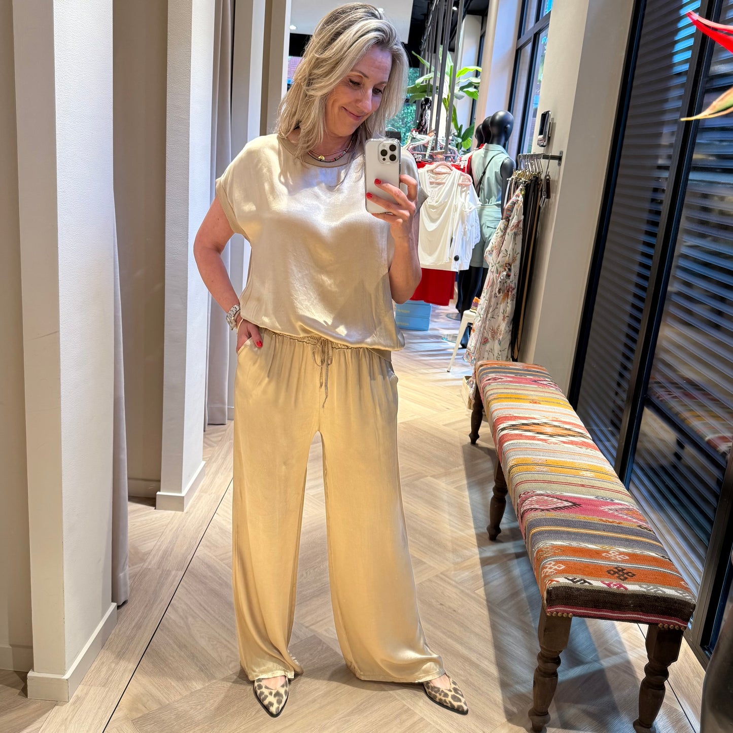 Satin Shirt Marinde Zand - Peet kleding