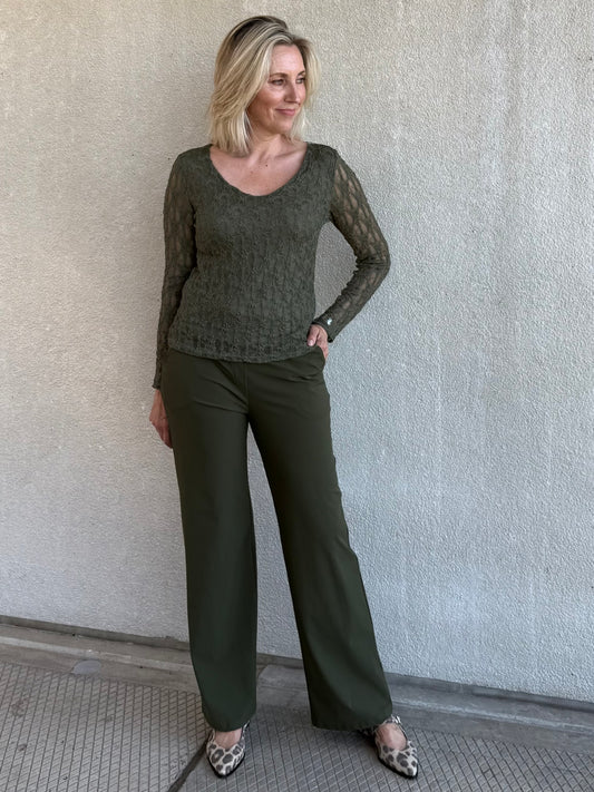 Triple Nine - Kanten Top Lucy Donkergroen - Peet kleding