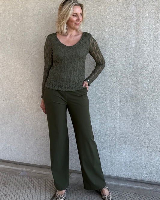 Triple Nine - Kanten Top Lucy Donkergroen - Peet kleding