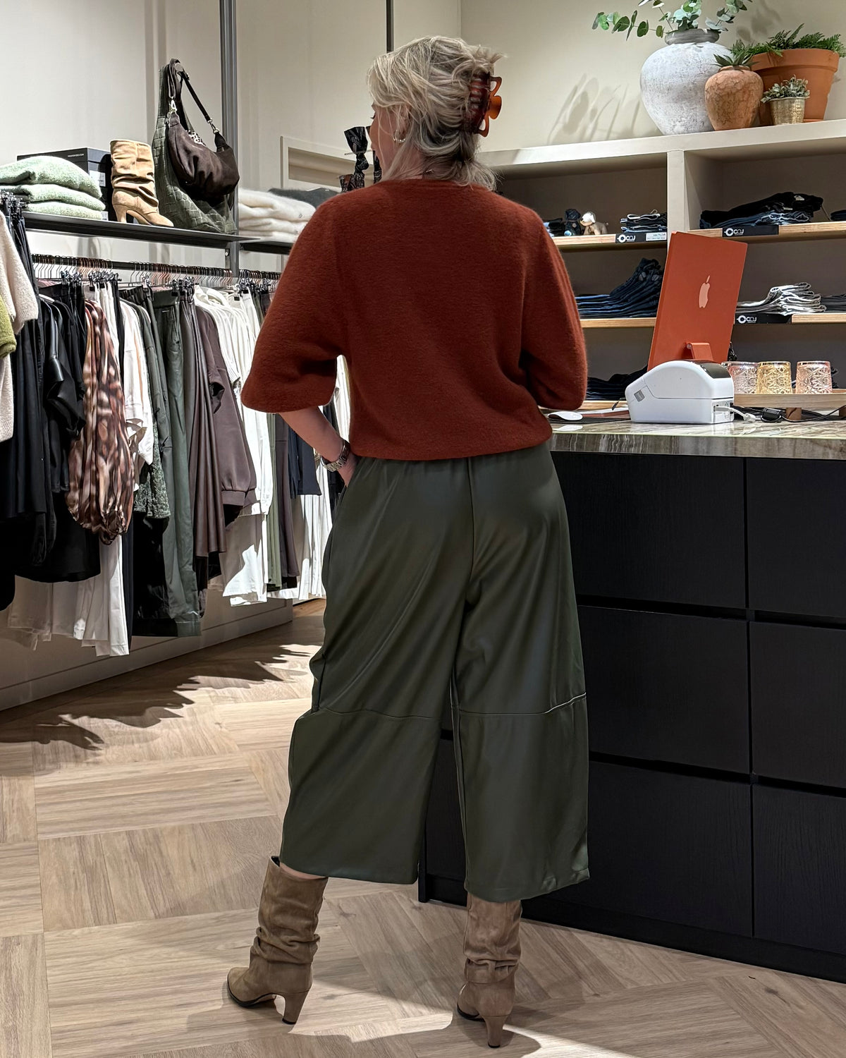 Broek Carol Culotte PU Olijfgroen - Peet kleding