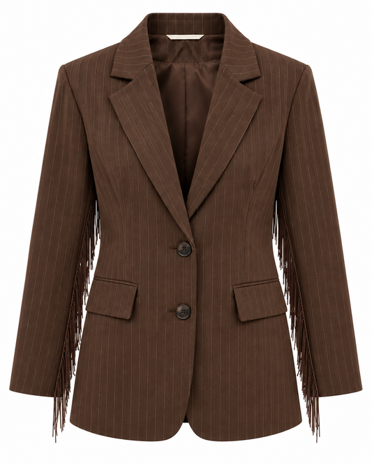 Blazer Billy Krijtstreep Franje Bruin - Peet kleding