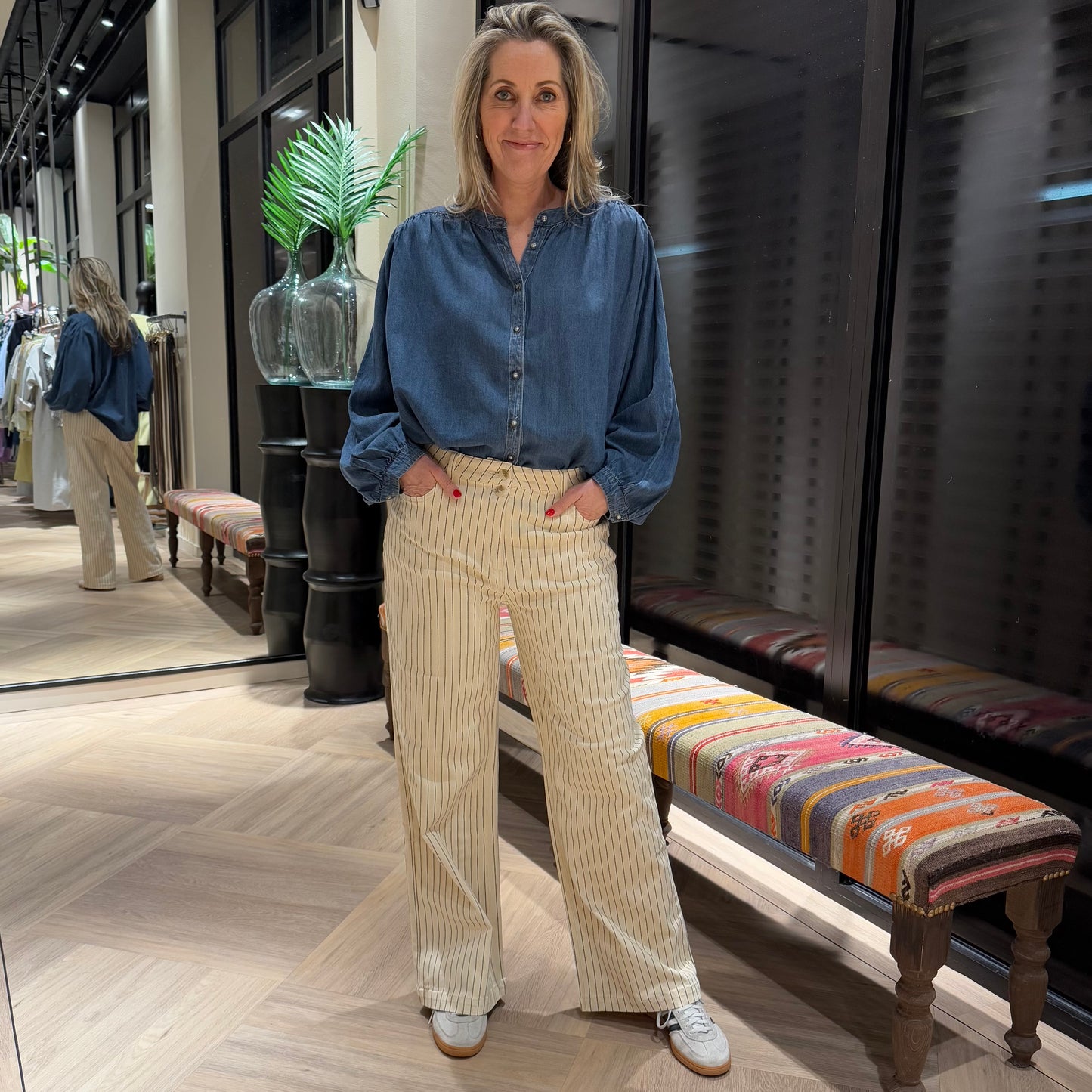 Geisha Broek Streep Ecru - Peet kleding
