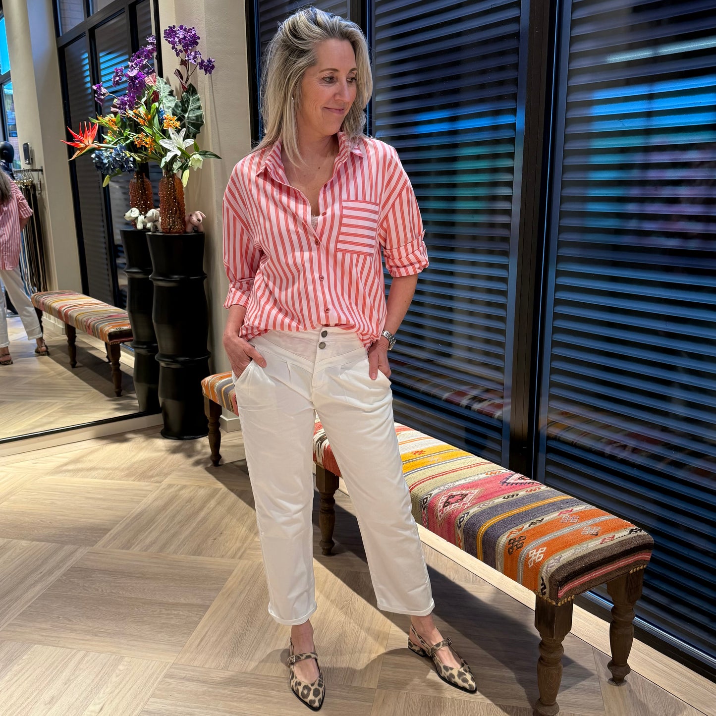 Azzurro Blouse Ivanda Streep Rood - Peet kleding