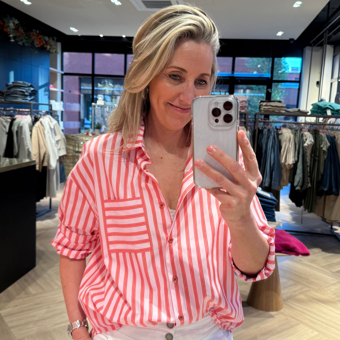 Azzurro Blouse Ivanda Streep Rood - Peet kleding