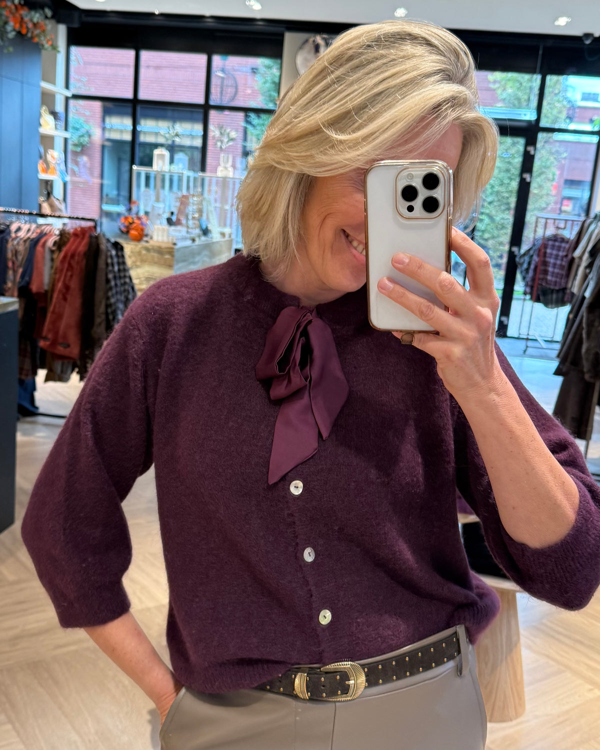Angora Vest Strik Aubergine - Peet kleding