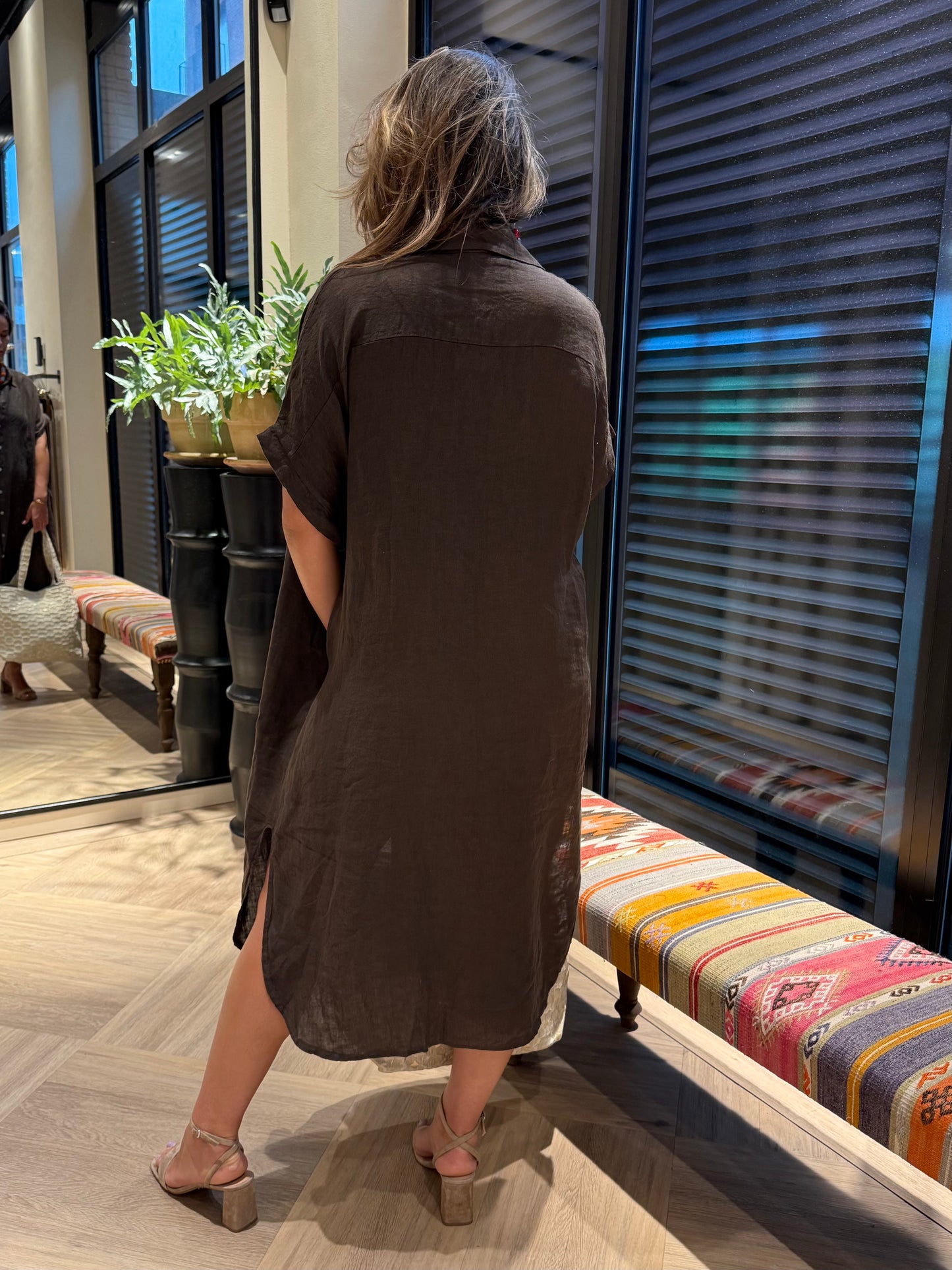 Jurk Linnen Fien Donkerbruin - Peet kleding