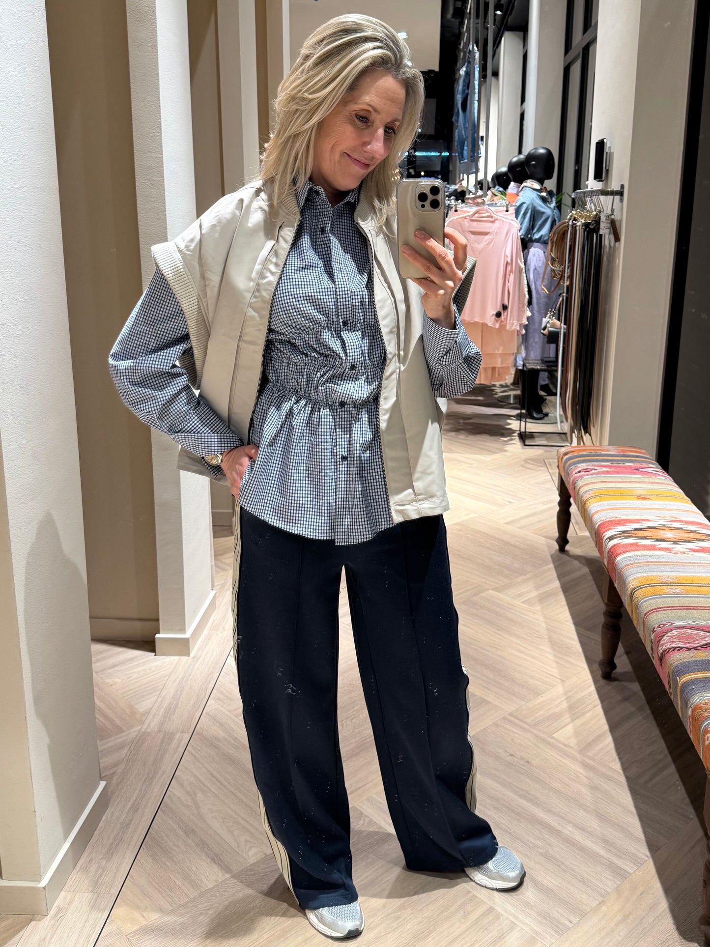 Ambika Blouse Ecem Ruit Navy - Peet kleding