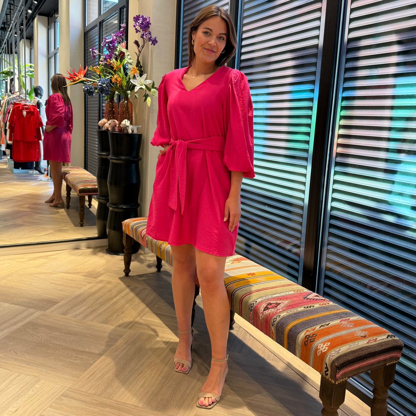 Azzurro Jurk Carly V-Hals Cerise - Peet kleding