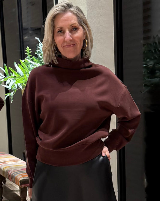 Yaya Scuba Sweater Chocolate Red - Peet kleding