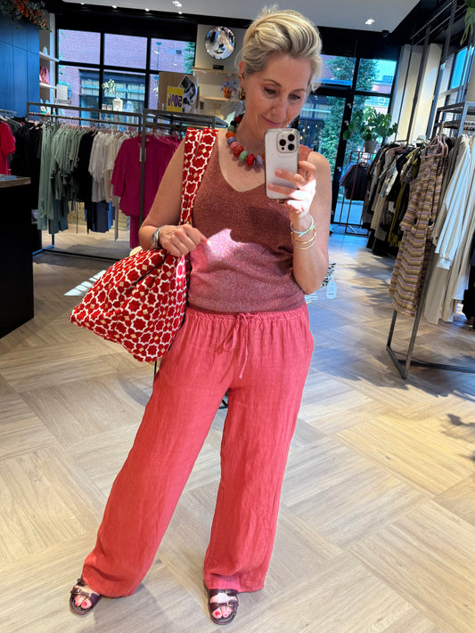 Broek Linnen Fiona Framboos