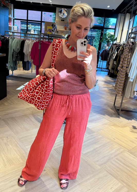 Broek Linnen Fiona Framboos - Peet kleding