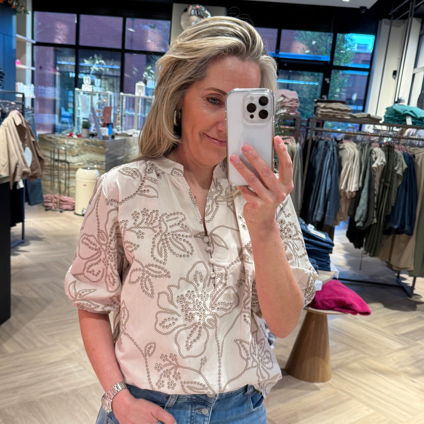 Azzurro Blouse Carmel Embroid Beige - Peet kleding