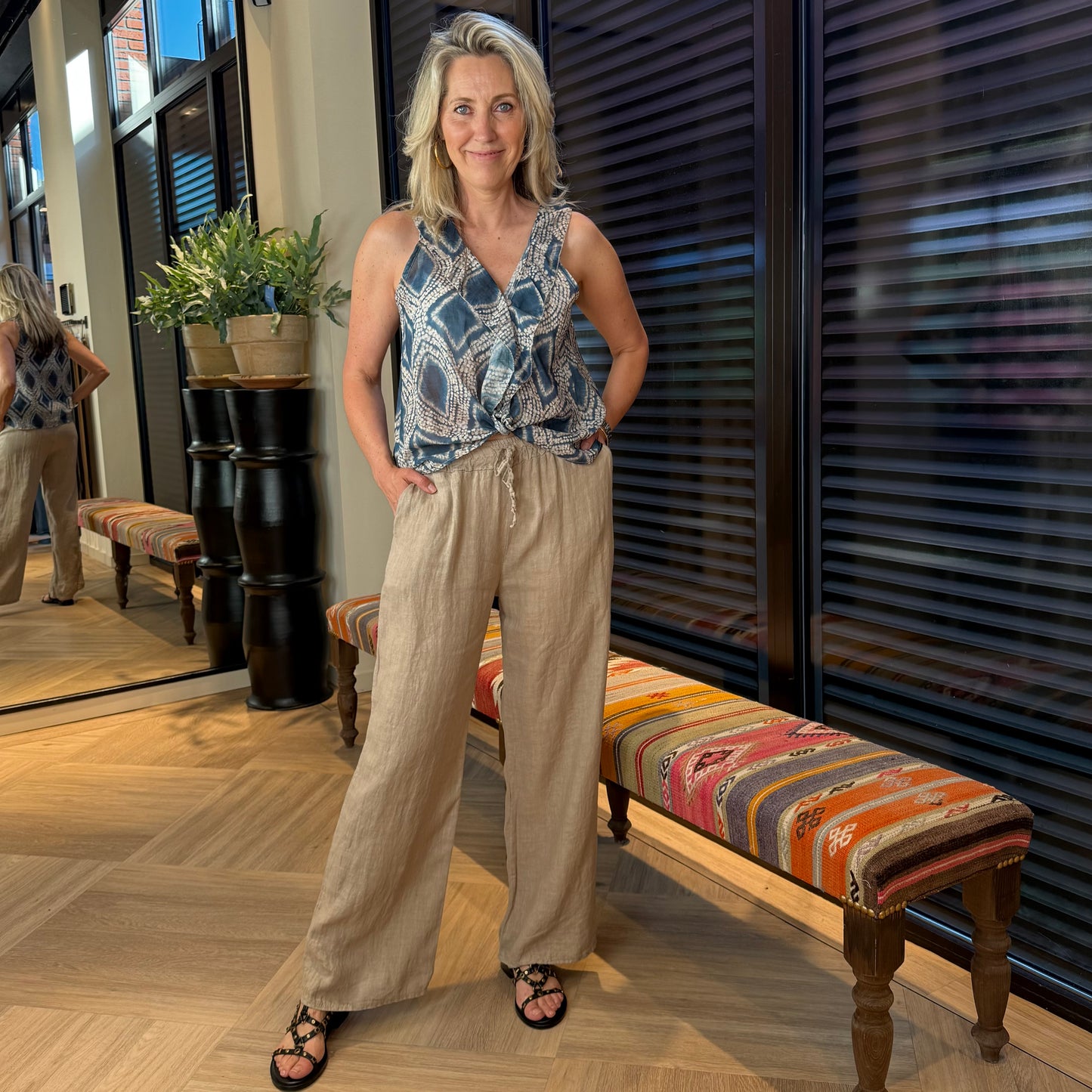 Top Vara Print Jeansblauw - Peet kleding